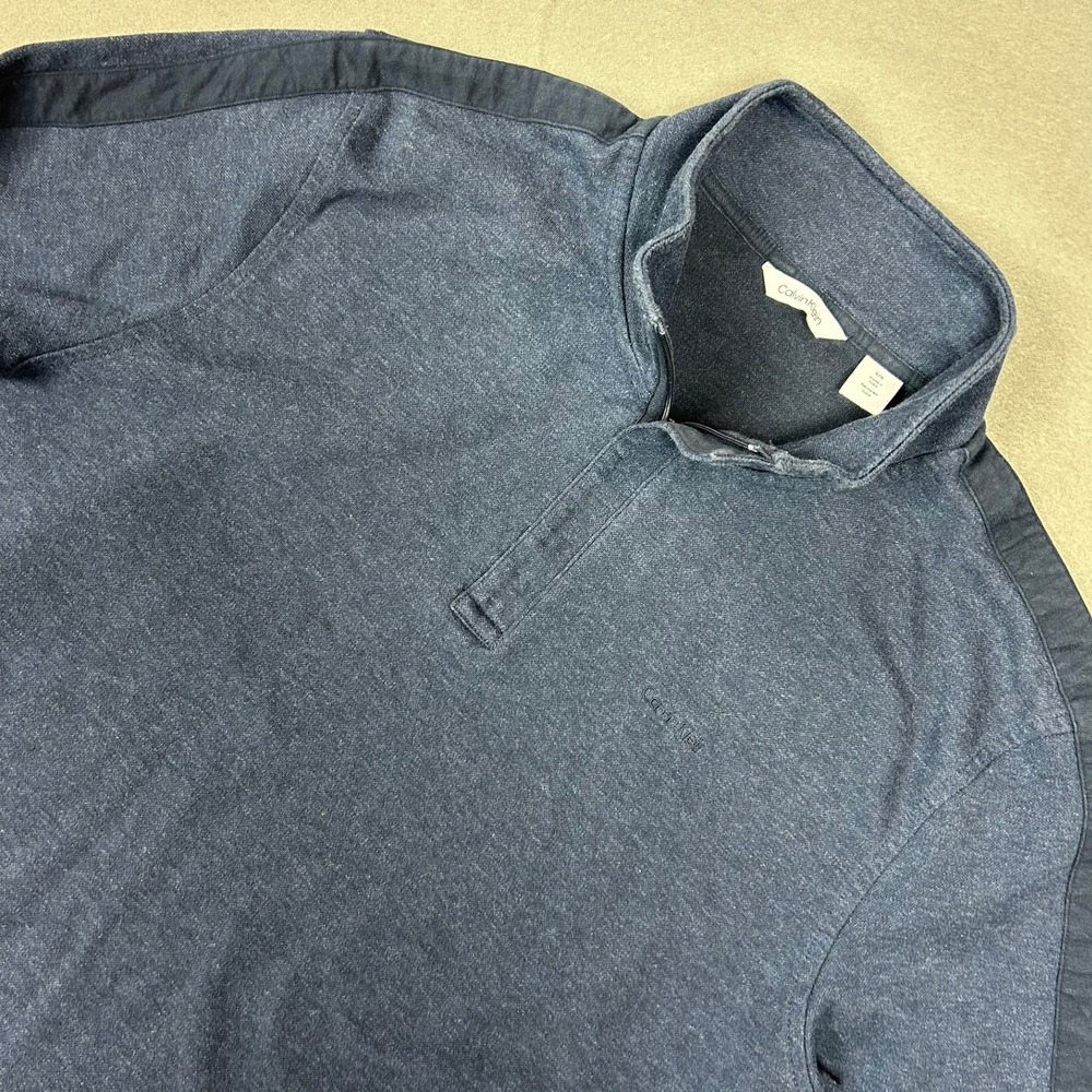 Calvin Klein Quarter Zip Pullover Side Stripe Knit Mens Large Navy Blue